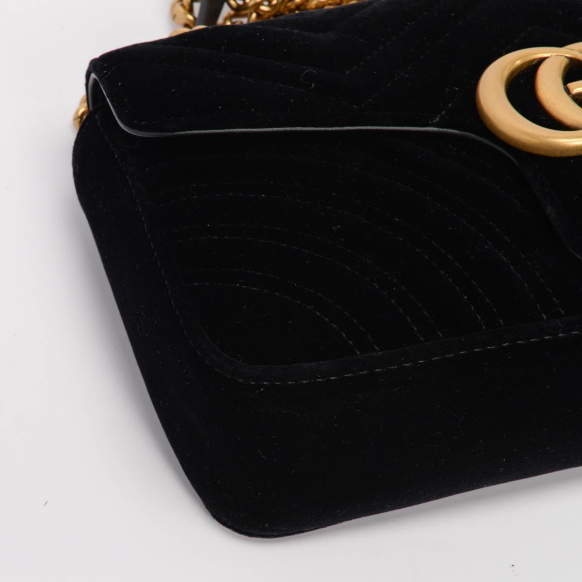 Gucci Black Velvet Matelasse Small GG Marmont Bag