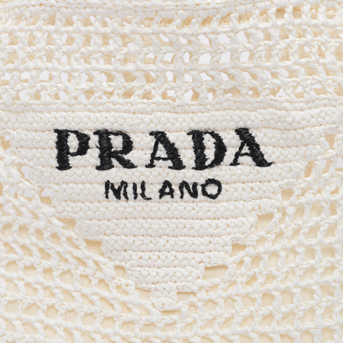 Prada White Raffia Crochet Tote Bag