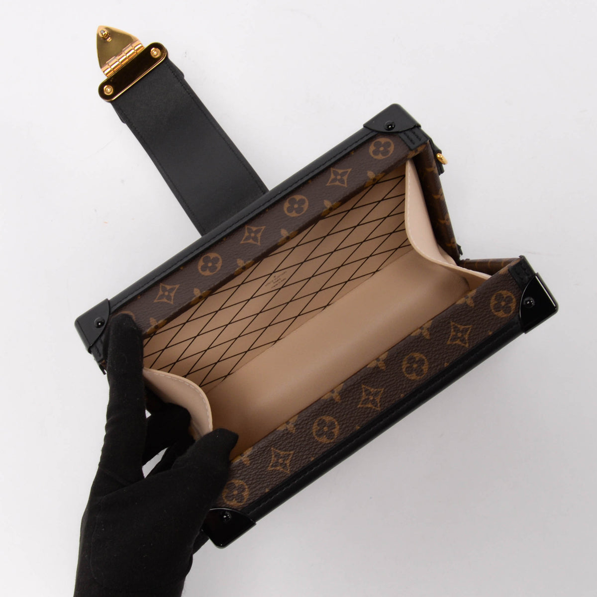 Louis Vuitton Black Leather & Monogram Petite Malle