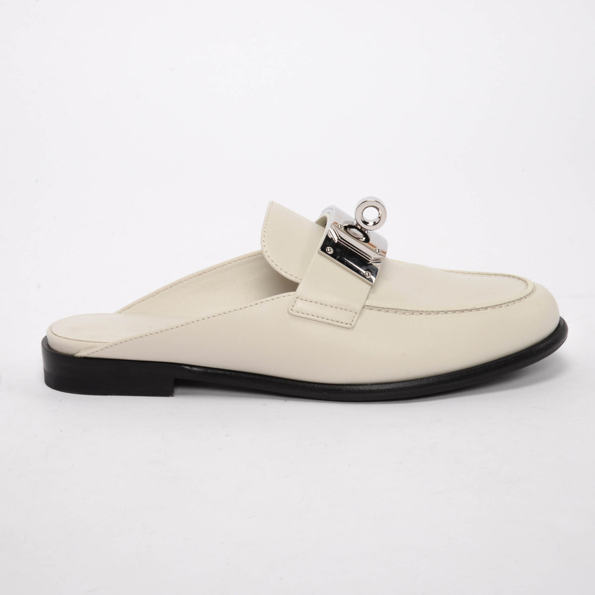 Hermes Blanc de Paris Calfskin Lota Mules 36