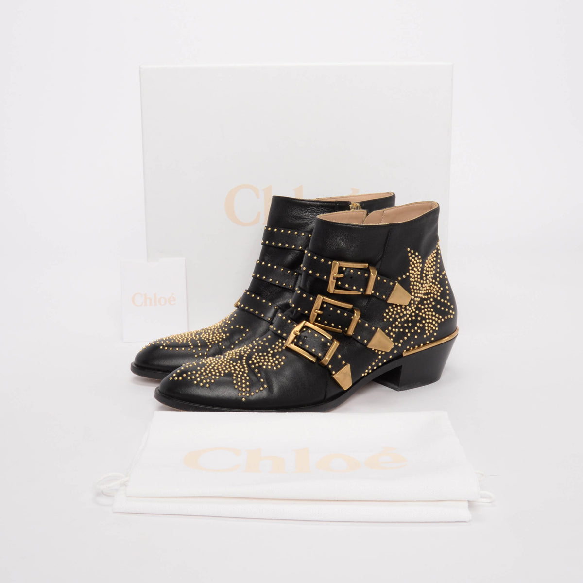 Chloe Black & Gold Studded Susanna Boots 39