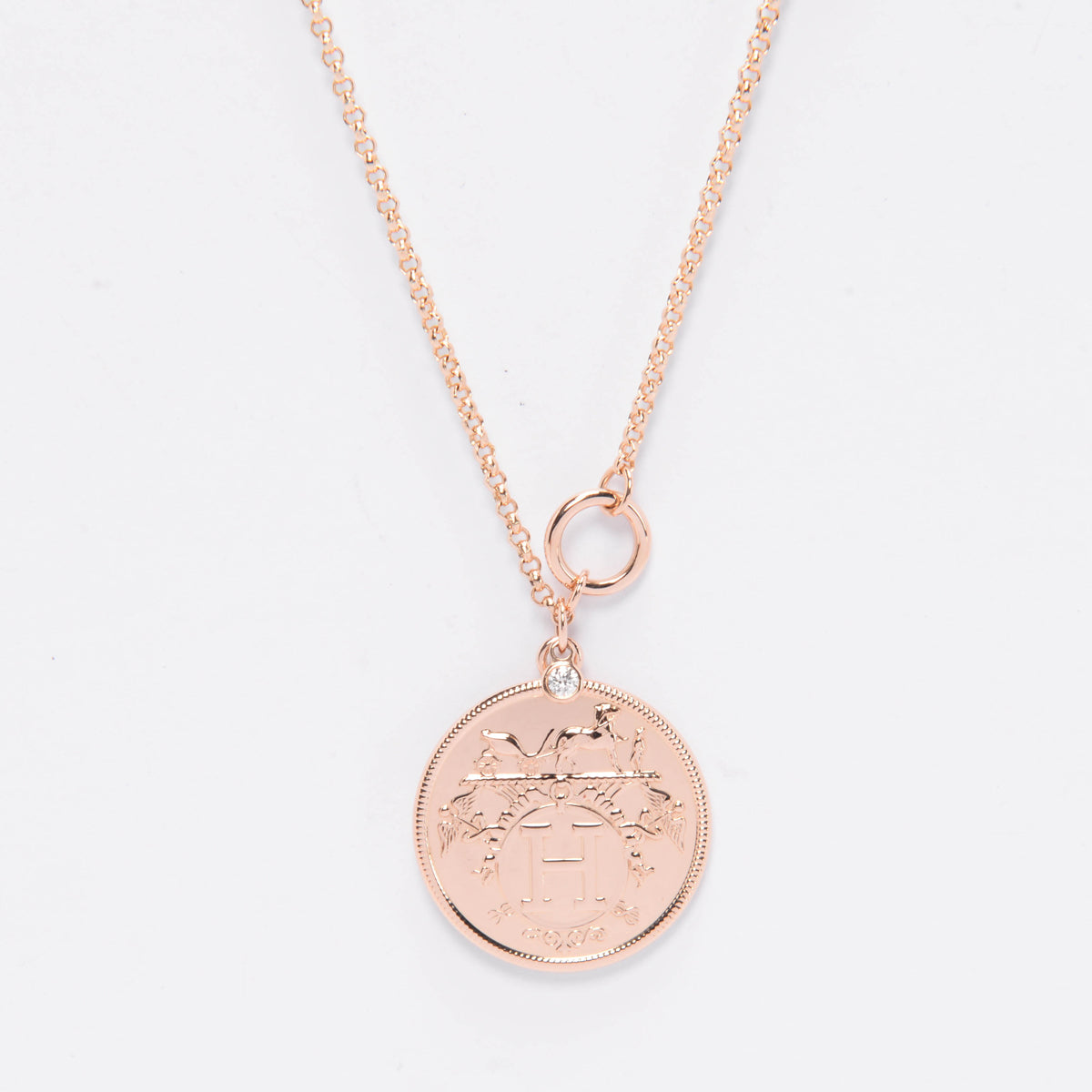 Hermes 18k Rose Gold Medium Model Ex-Libris Long Necklace