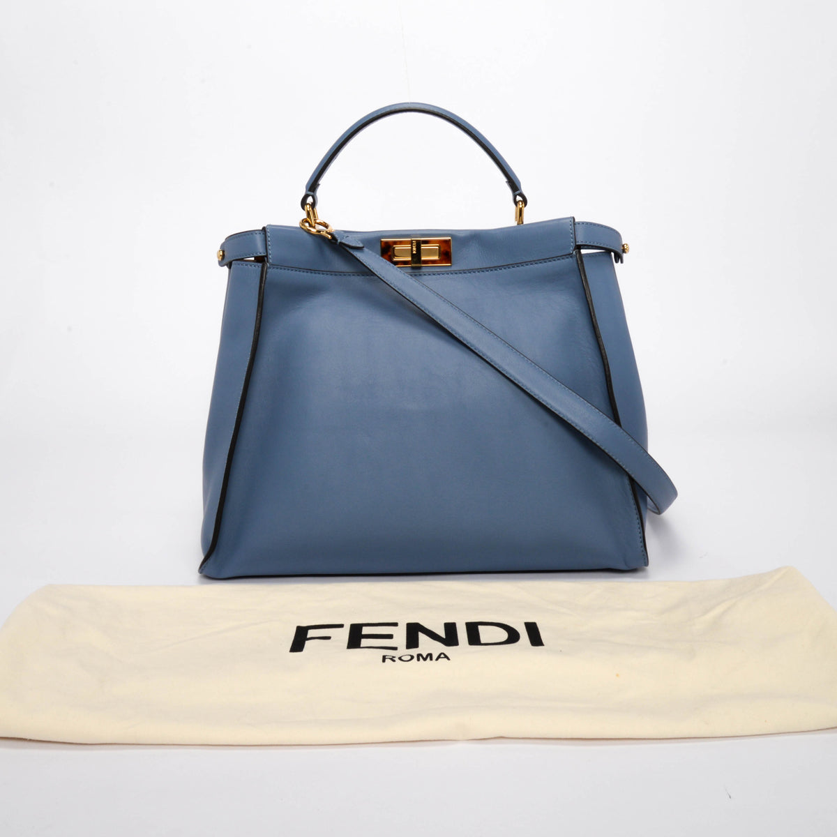 Fendi Light Blue & Tortoiseshell Calfskin Large Peekaboo Bag