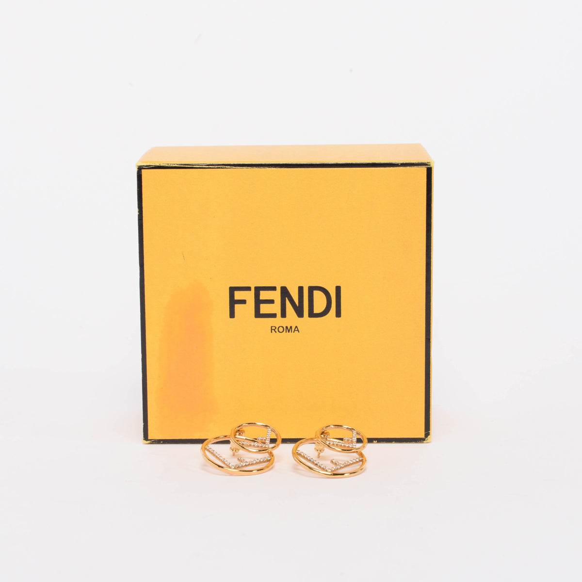 Fendi Gold Tone Crystal Double Hoop Earrings