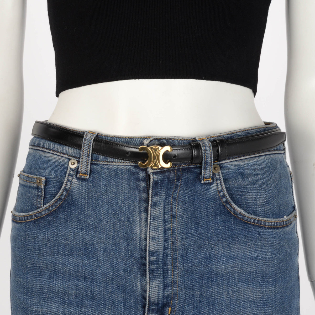 Celine Black Taurillon Triomphe 18mm Belt
