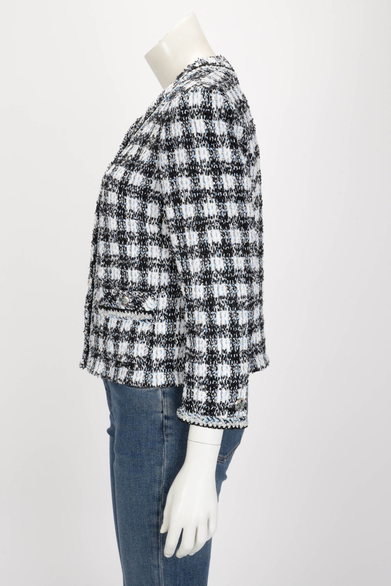 Chanel Blue Check Tweed Braided Trim Jacket FR 40