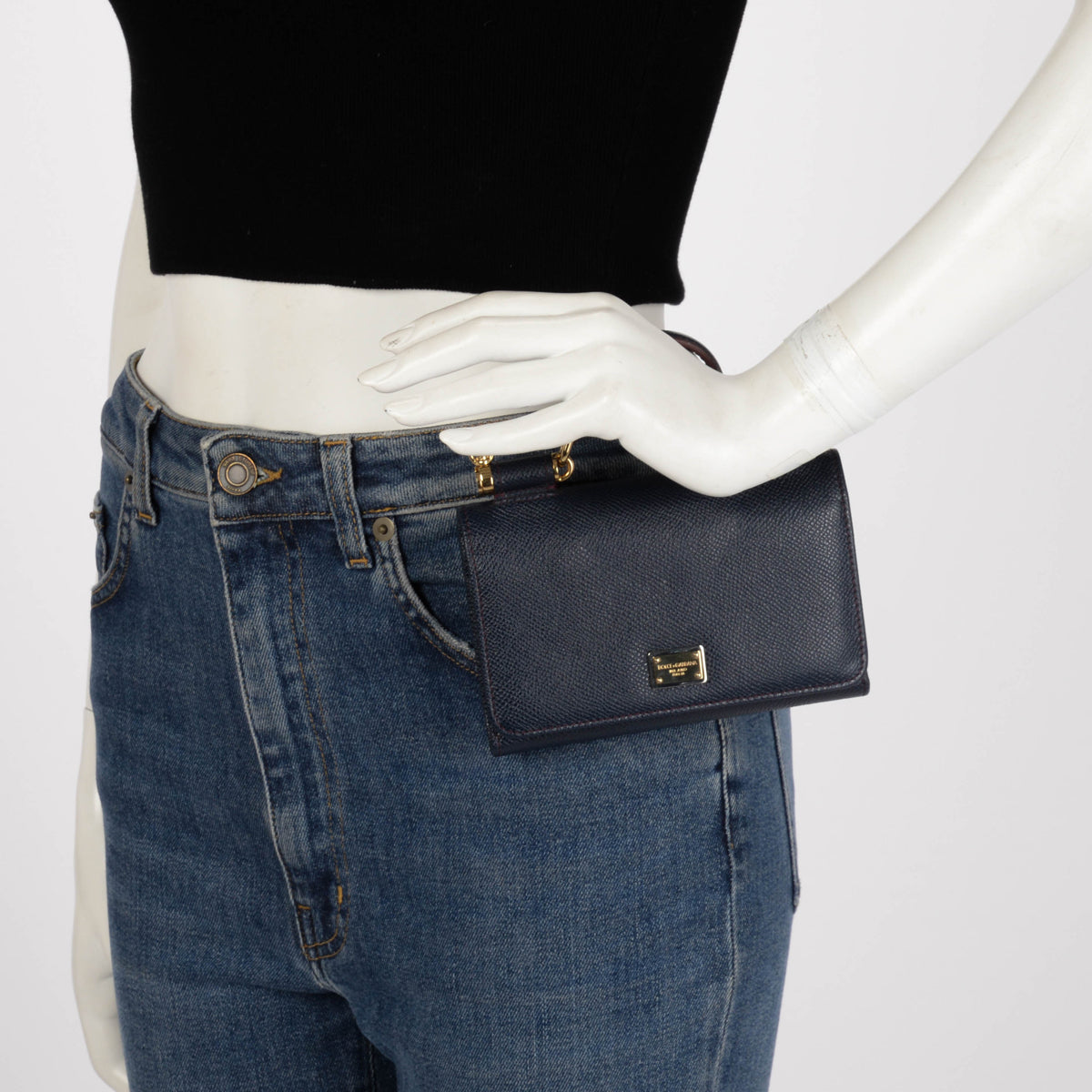 Dolce & Gabbana Navy Grained Leather Miss Sicily Wallet On Chain