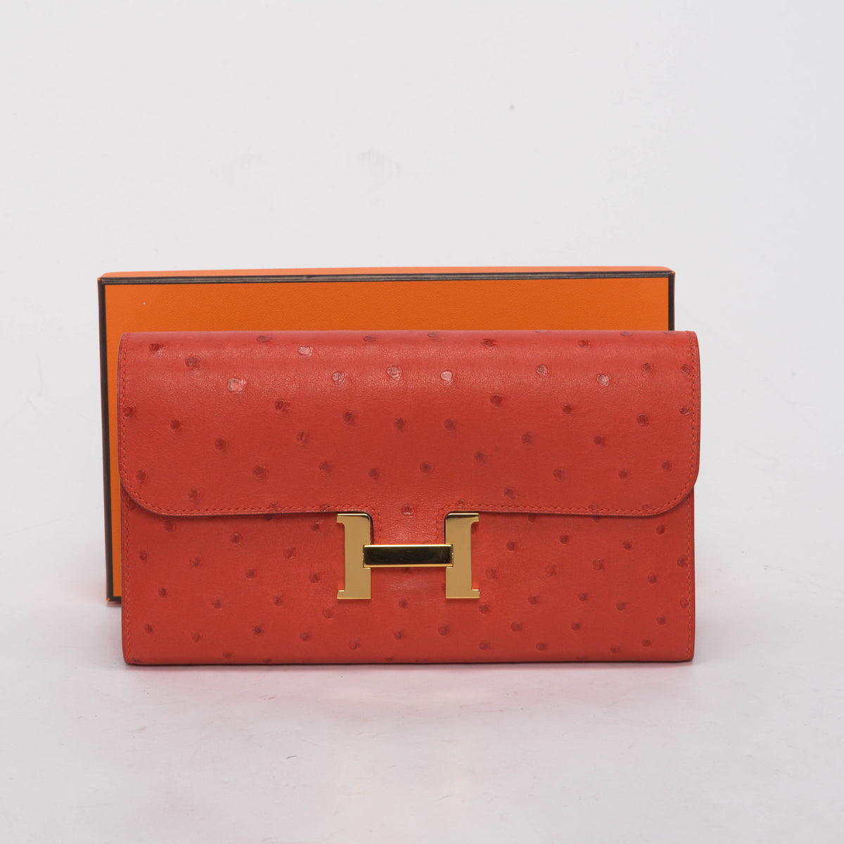 Hermes Rouge Vif Ostrich Constance Long Wallet