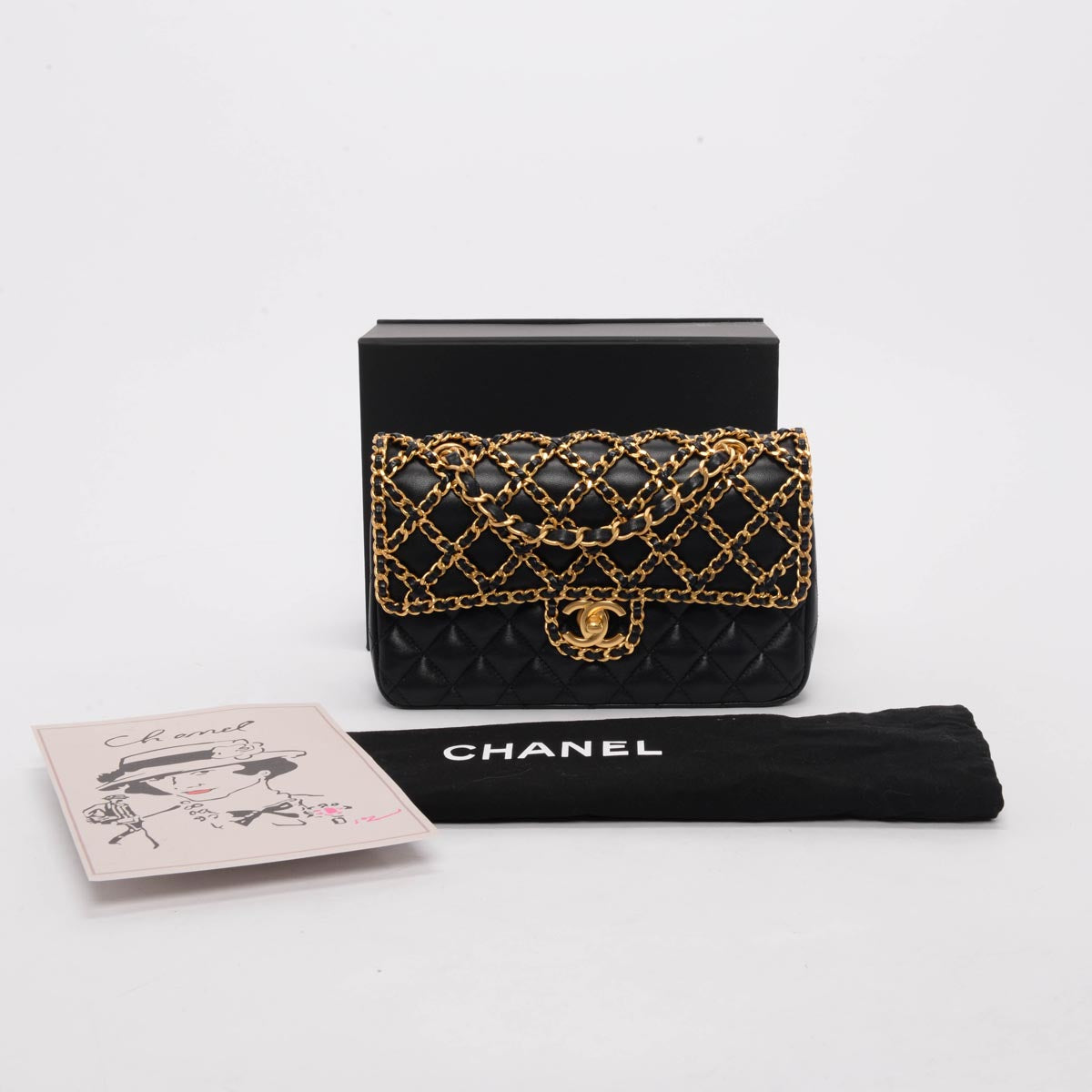 Chanel Black & Gold Lambskin Classic Woven Chain Flap Bag