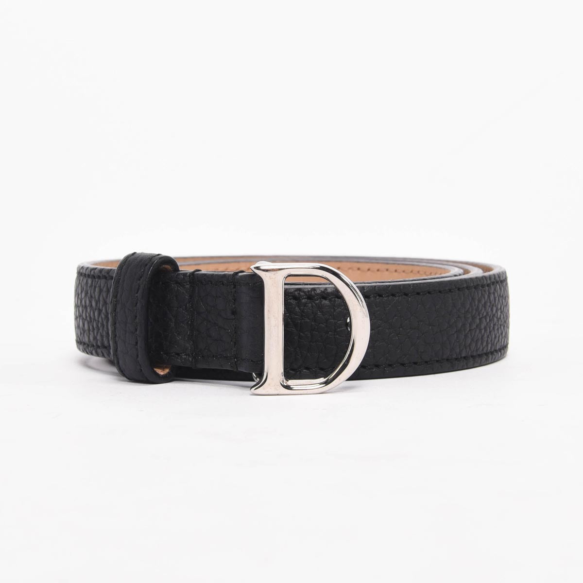 Dior Black Grained Leather Slim D Logo Belt