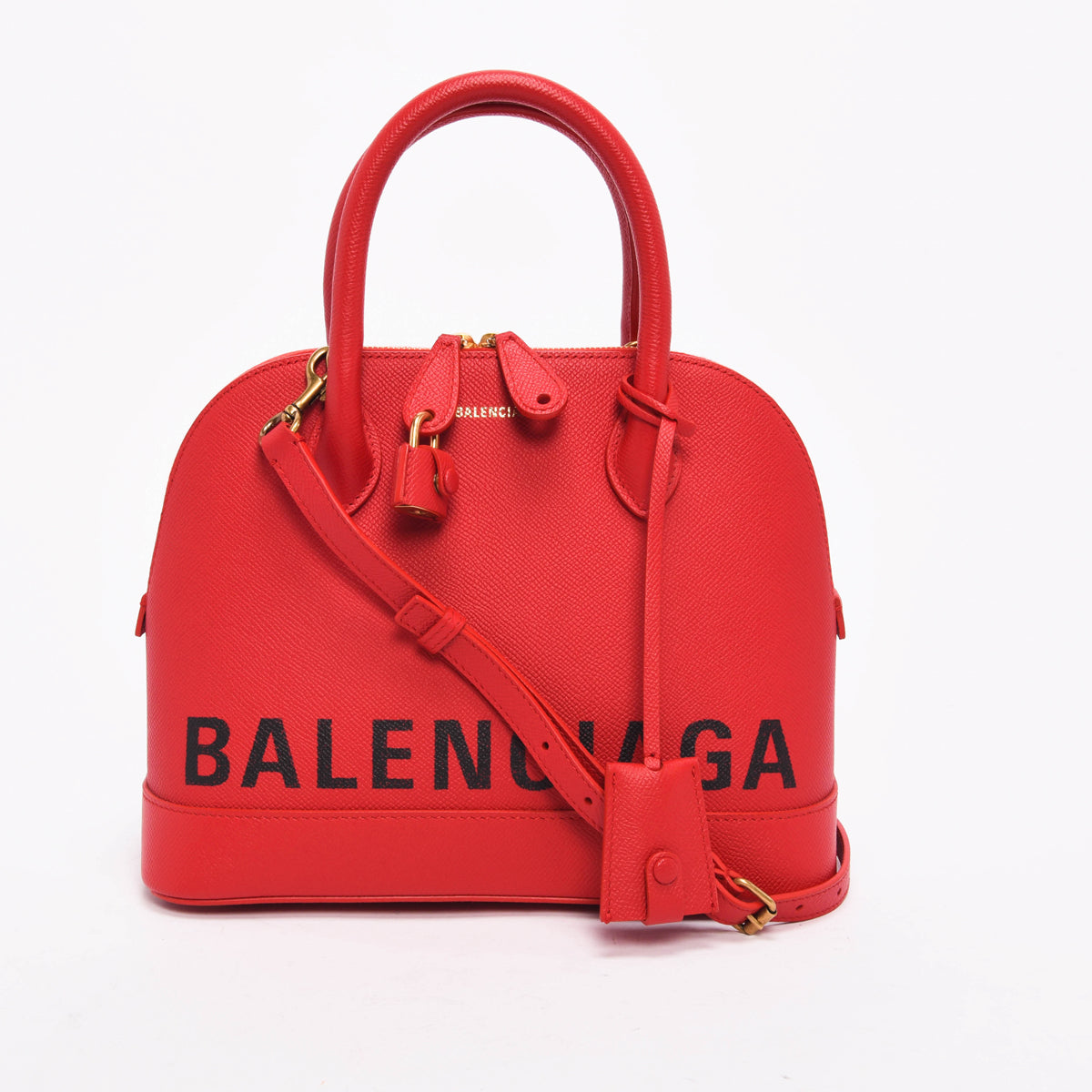 Balenciaga Red Calfskin Small Logo Ville Bag