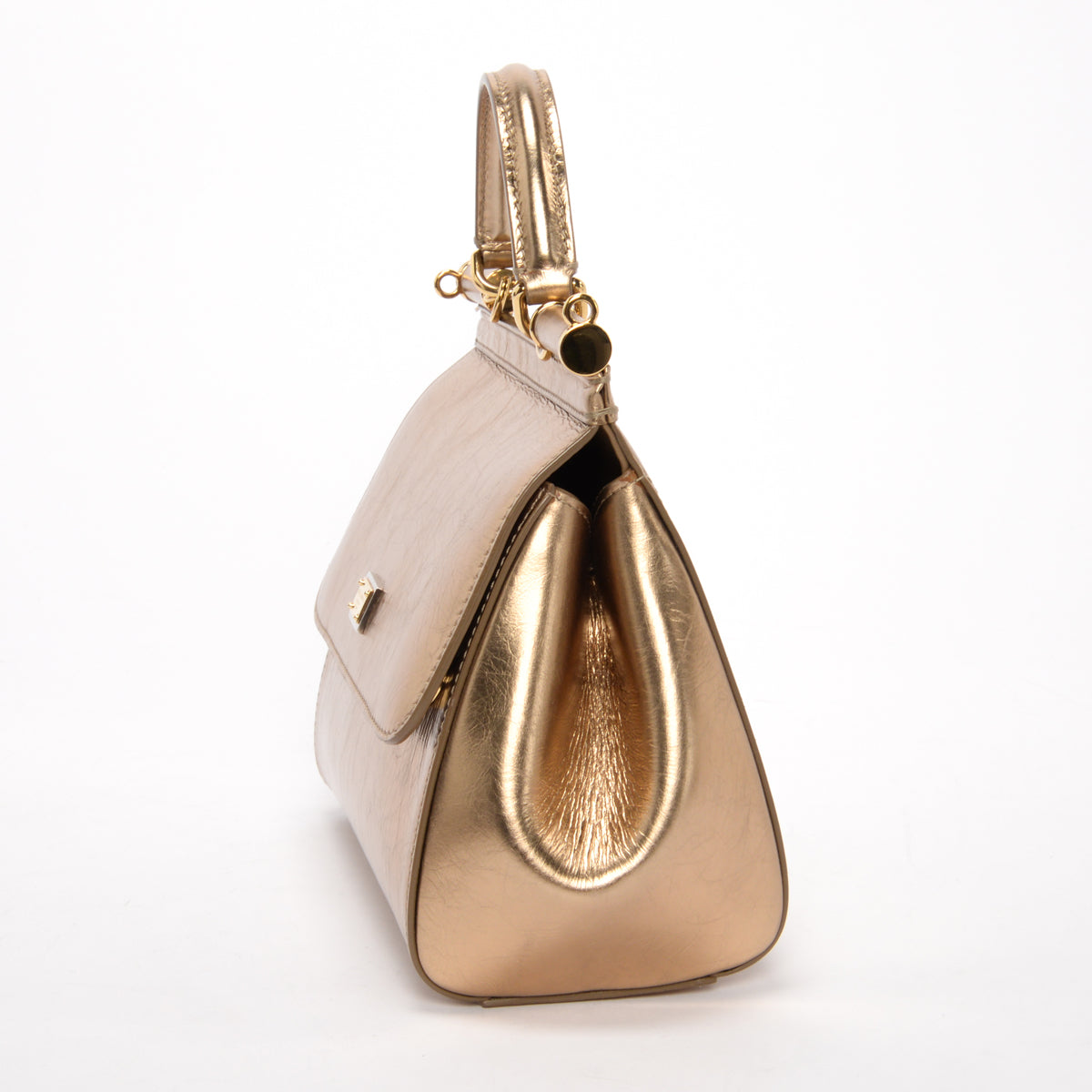 Dolce & Gabbana Gold Metallic Leather Small Sicily Bag