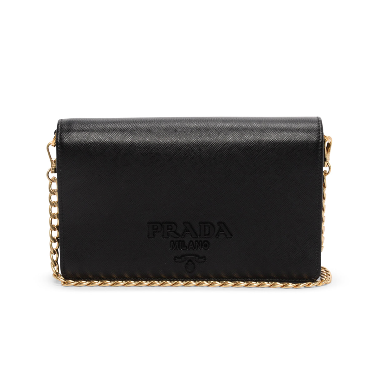 Prada Black Saffiano Lux Monochrome Chain Mini Bag
