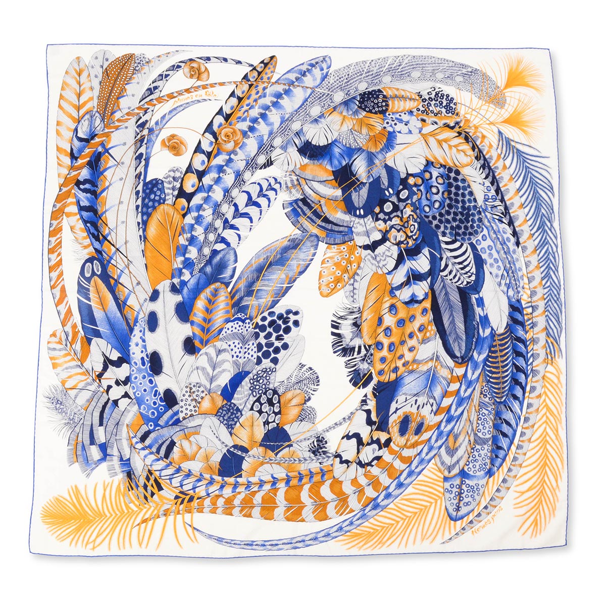 Hermes Blue Cashmere & Silk Plumes en Fete Shawl 140