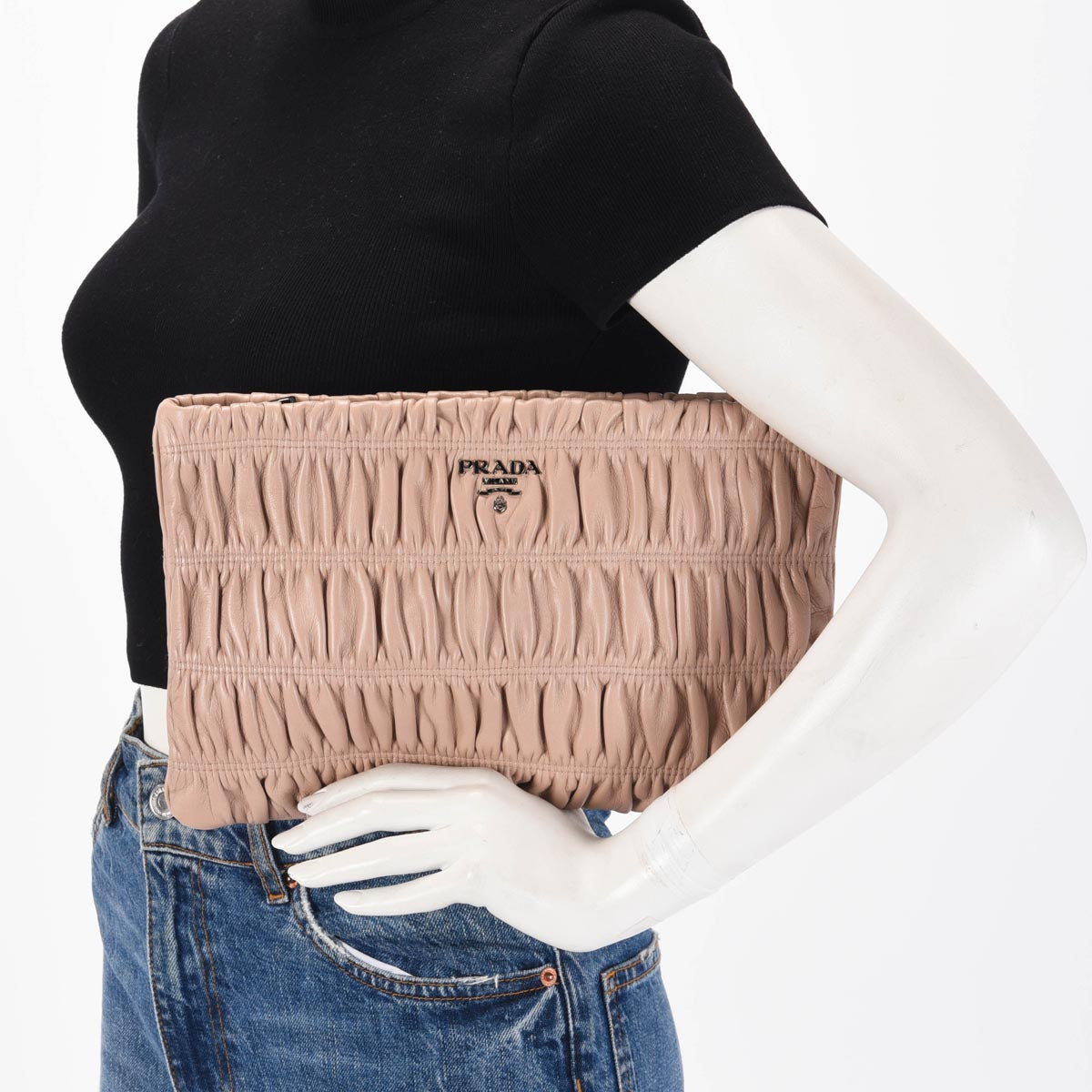 Prada Dusty Pink Gaufre Nappa Zipped Pouch