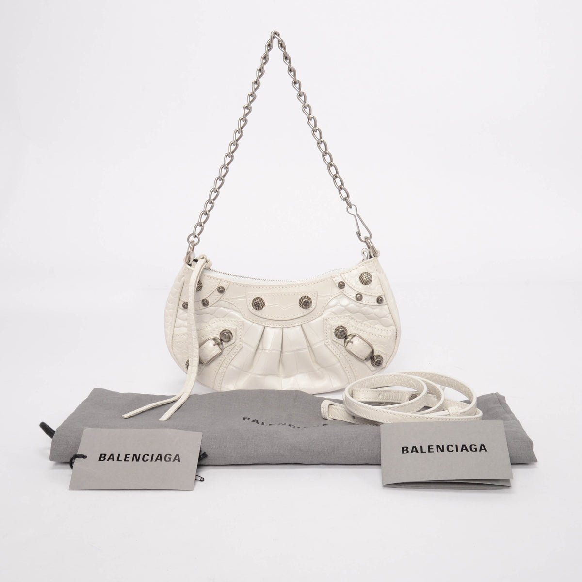 Balenciaga White Croc Embossed Le Cagole Mini Bag