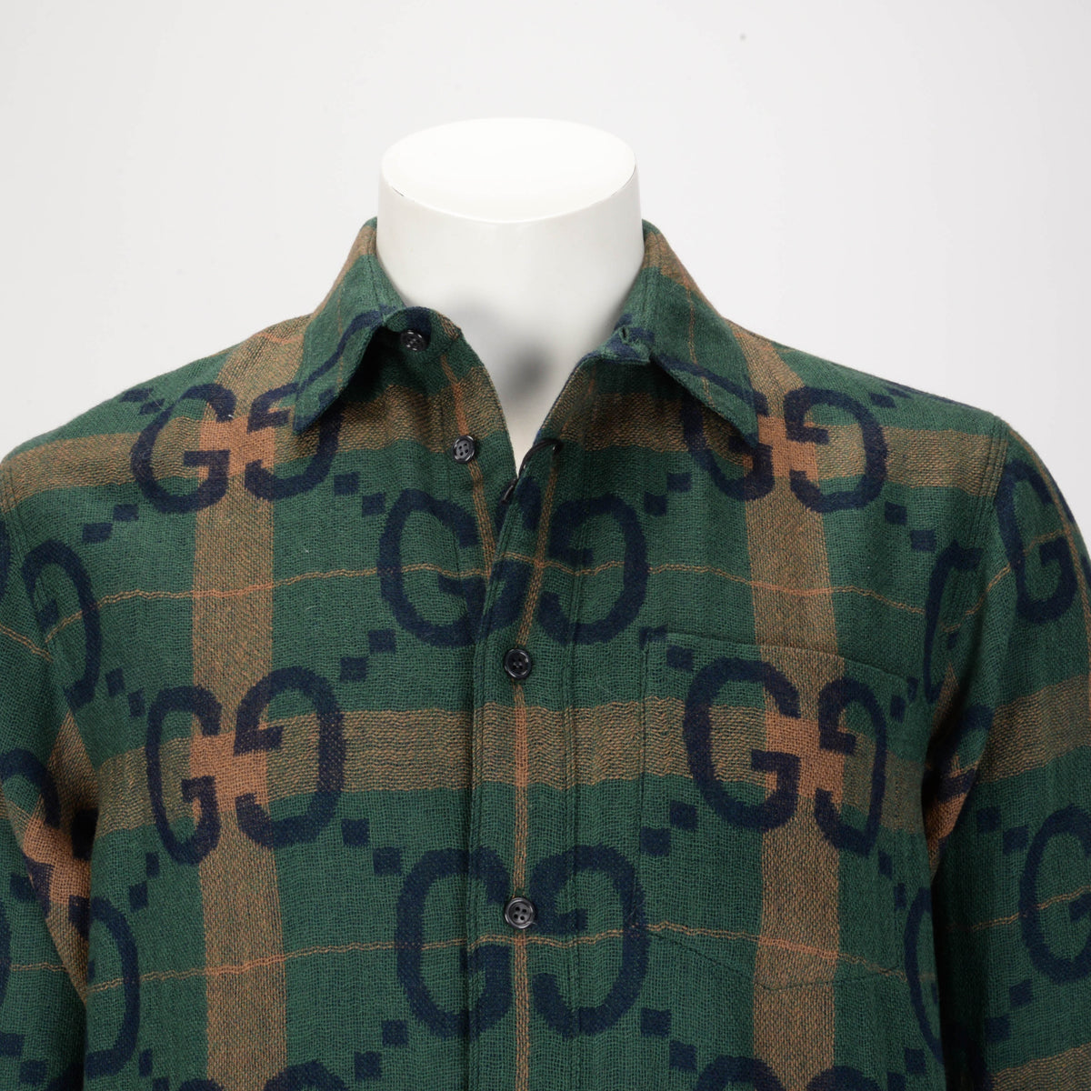 Gucci Green Wool Jumbo GG Check Shirt IT 44