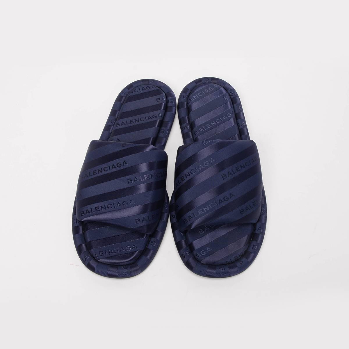 Balenciaga Navy Satin Jacquard Hotel Slides 37