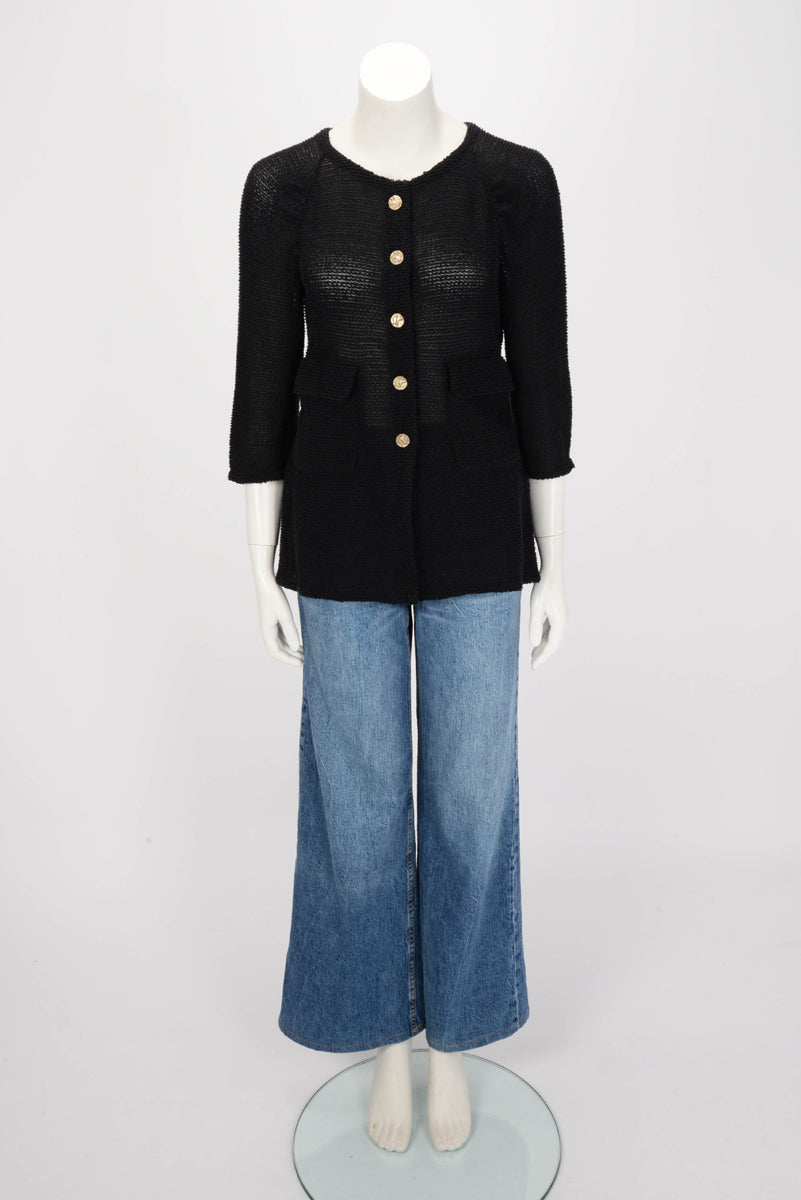 Chanel Black Knit Cardigan Jacket FR 40