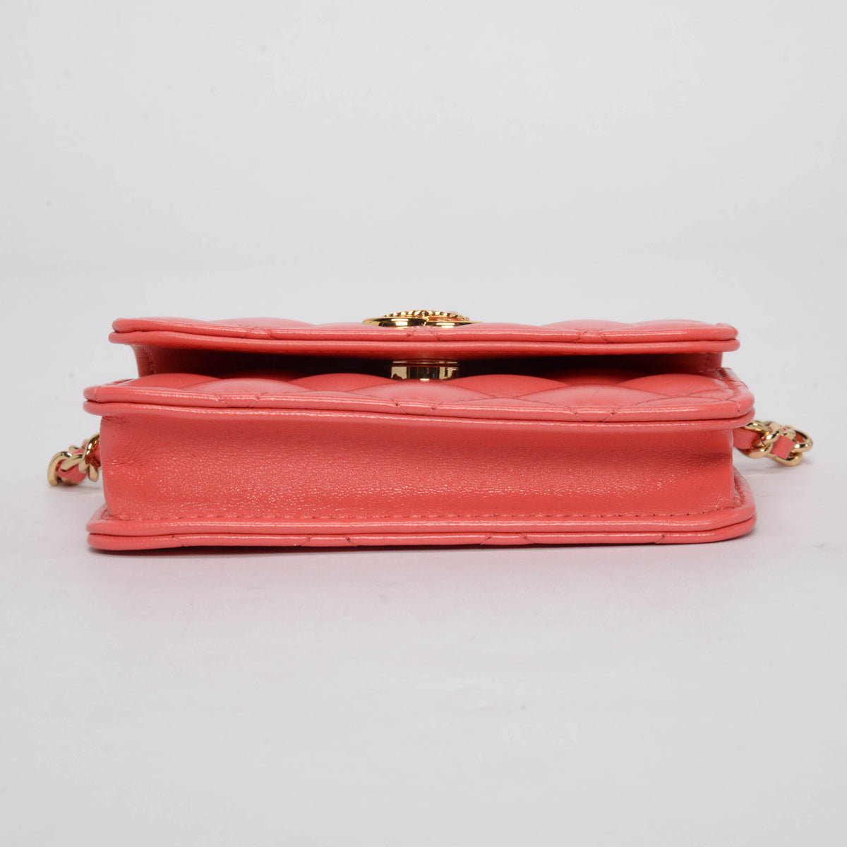Chanel Coral Lambskin CC Clutch With Chain