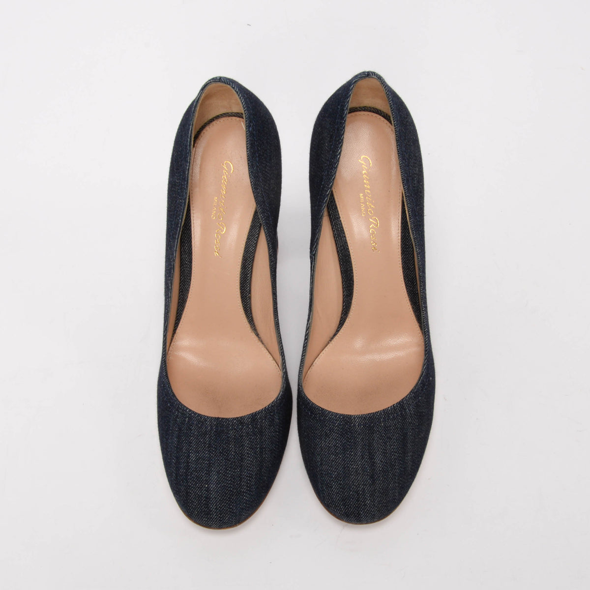 Gianvito Rossi Navy Denim Round Toe Pumps 39