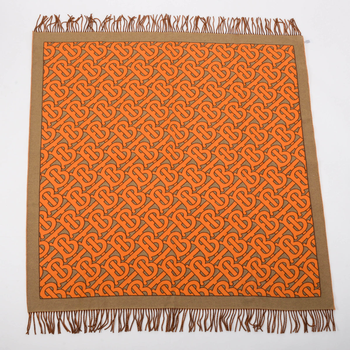 Burberry Orange TB Monogram Wool Fringed Throw