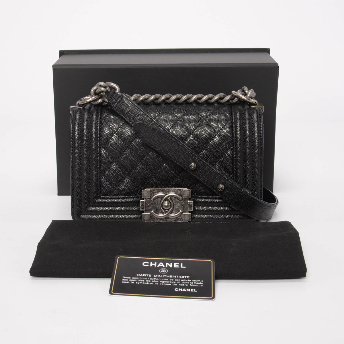 Chanel Black Quilted Caviar Small Boy Shoulder Bag