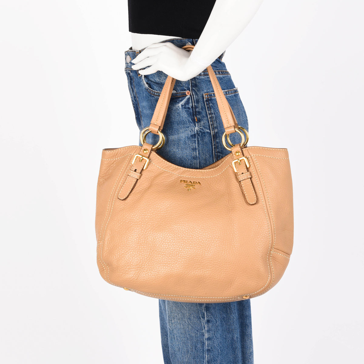 Prada Sughero Vitello Daino Shopping Hobo Bag