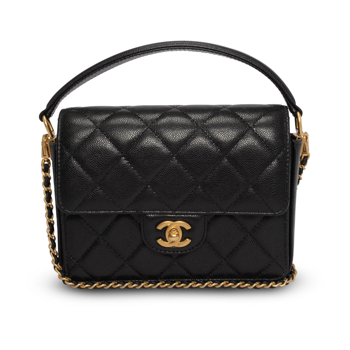 Chanel Black Quilted Caviar Flap Bag with Top Handle