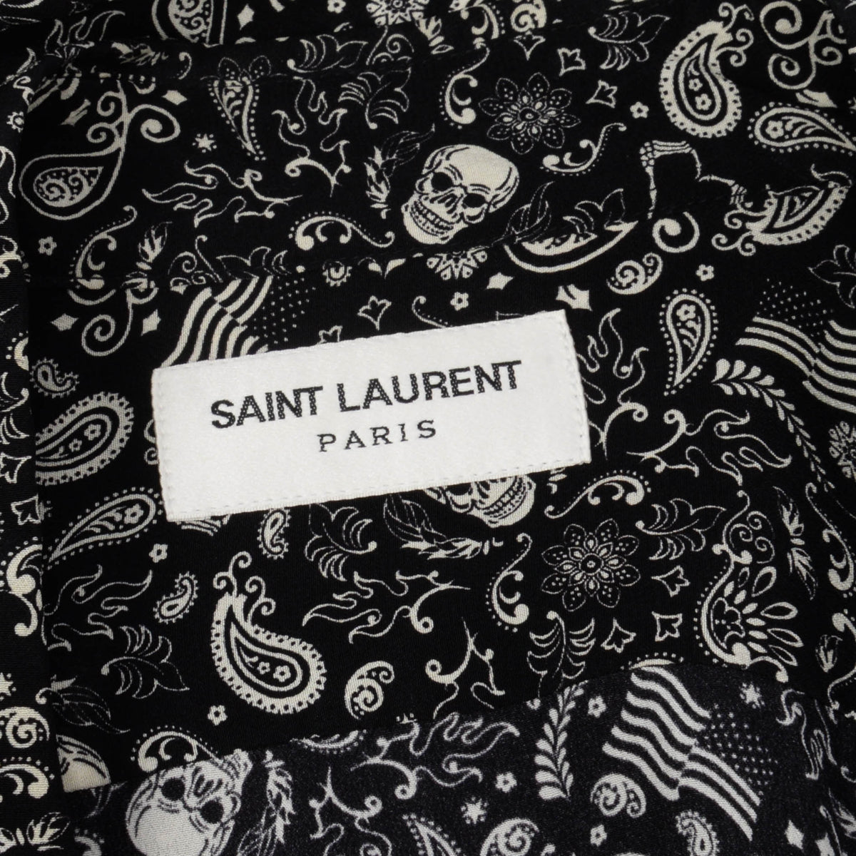 Saint Laurent Black Silk Skull Paisley Shirt 39