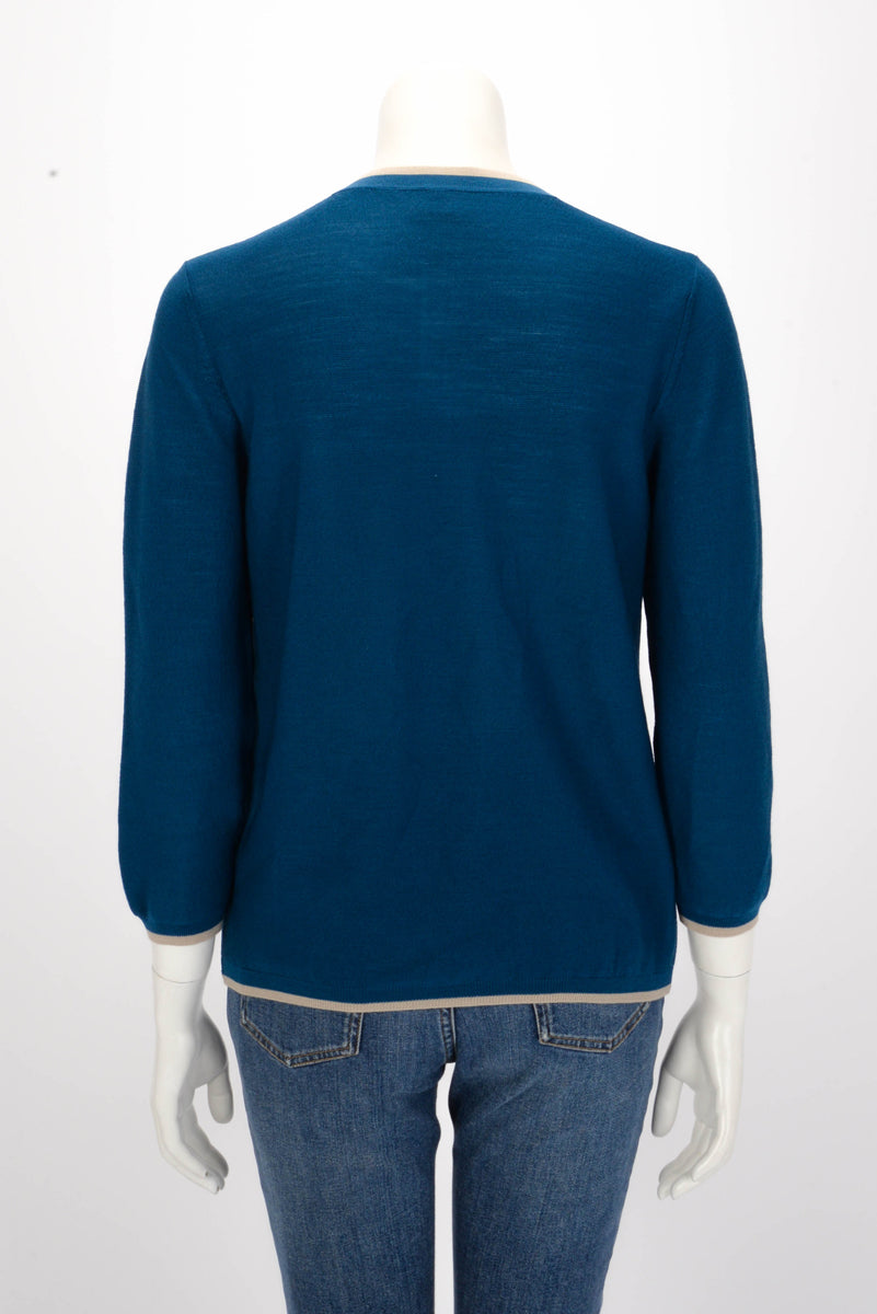 Hermes Teal Wool Contrast Trim Sweater FR 40
