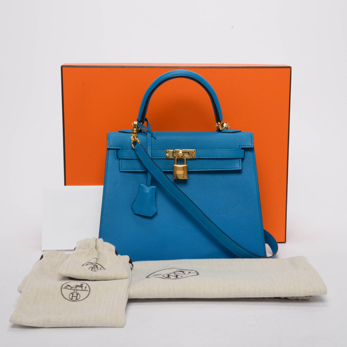 Hermes Blue Zanzibar Chevre Chandra Kelly 25