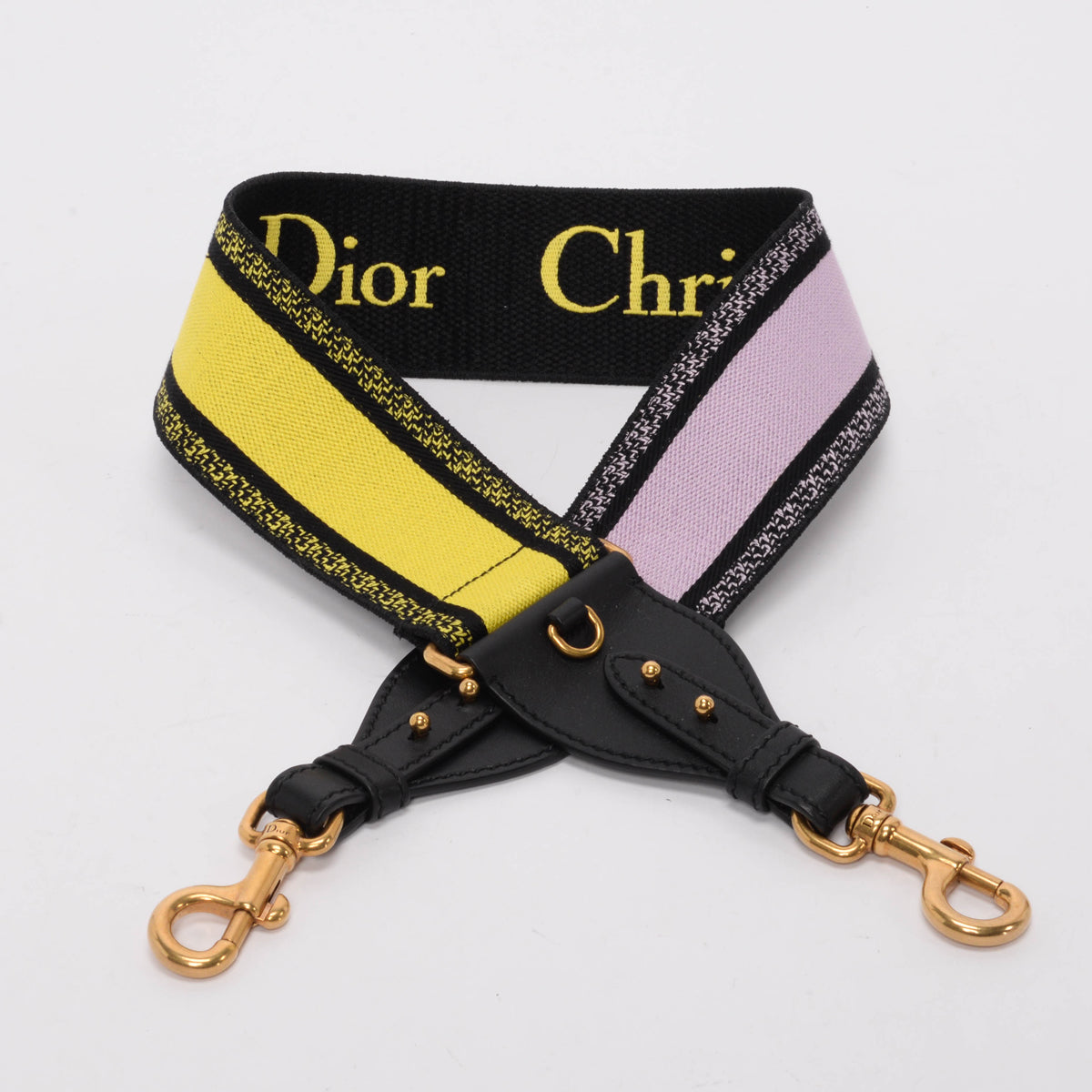 Dior Yellow & Lavender Canvas Logo Embroidered Bag Strap