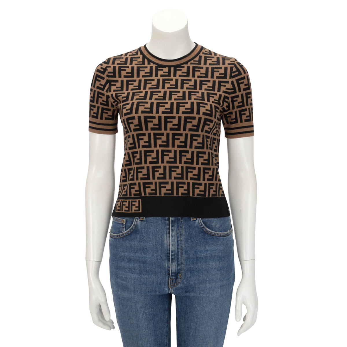 Fendi Tobacco & Black Knit FF Motif Top IT 36