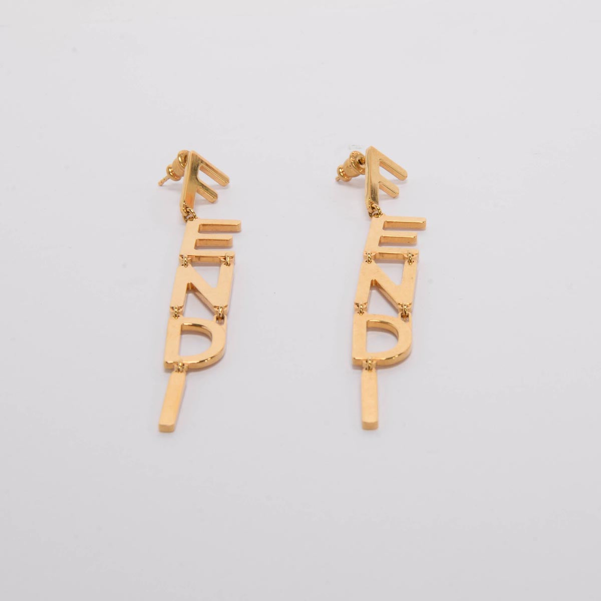 Fendi Vintage Gold Fendigraphy Signature Earrings