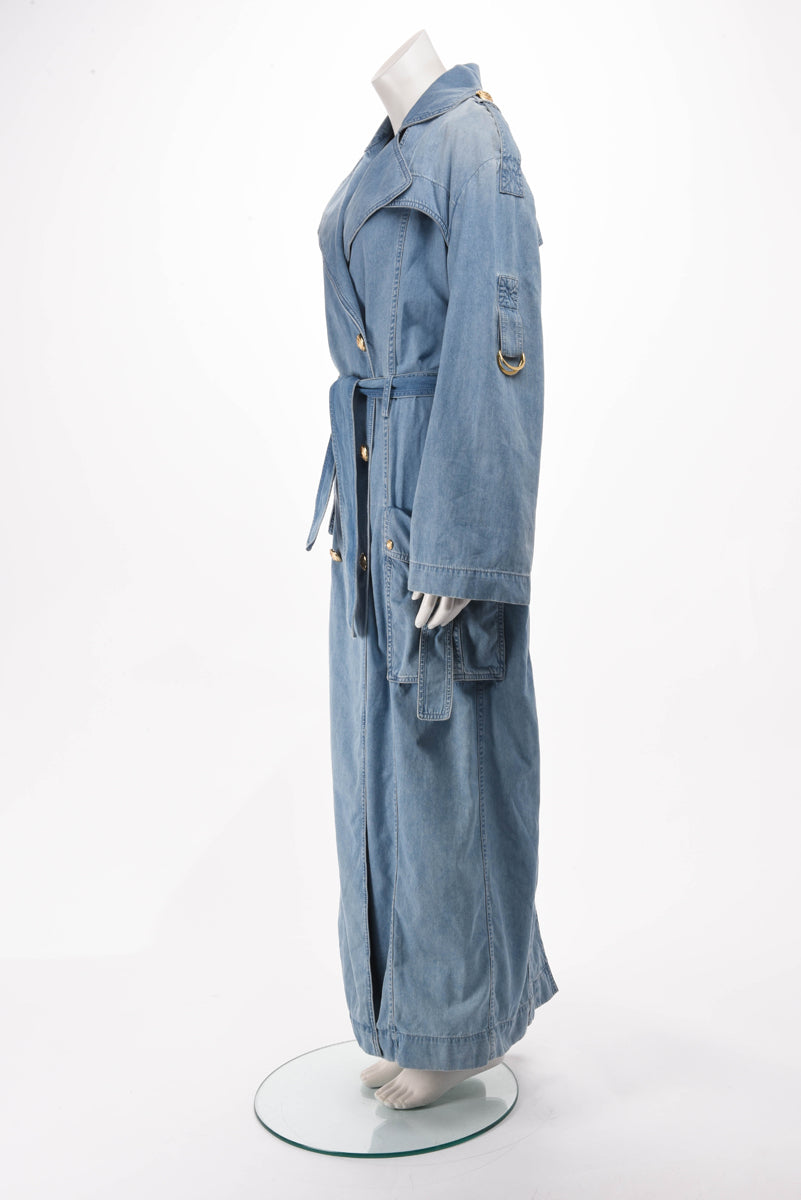 Balmain Blue Denim Trench Coat FR 34