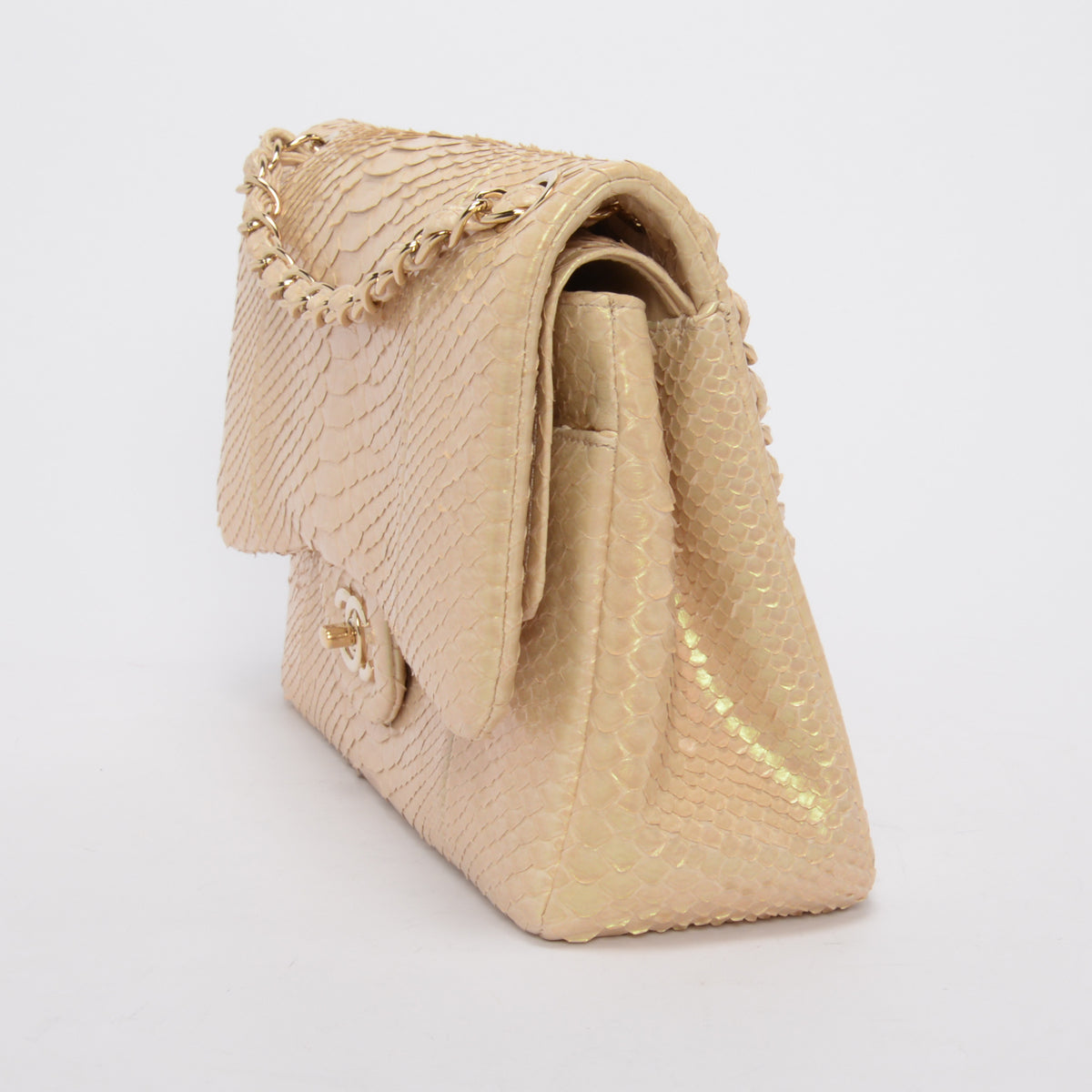 Chanel Light Beige Iridescent Python Large Double Flap Bag
