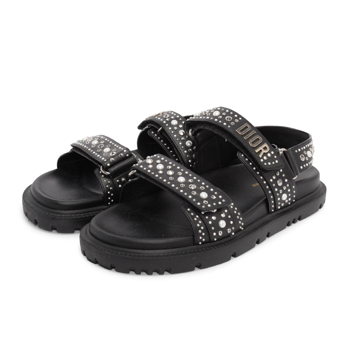Dior Black Studded Leather Dioract Sandals 39