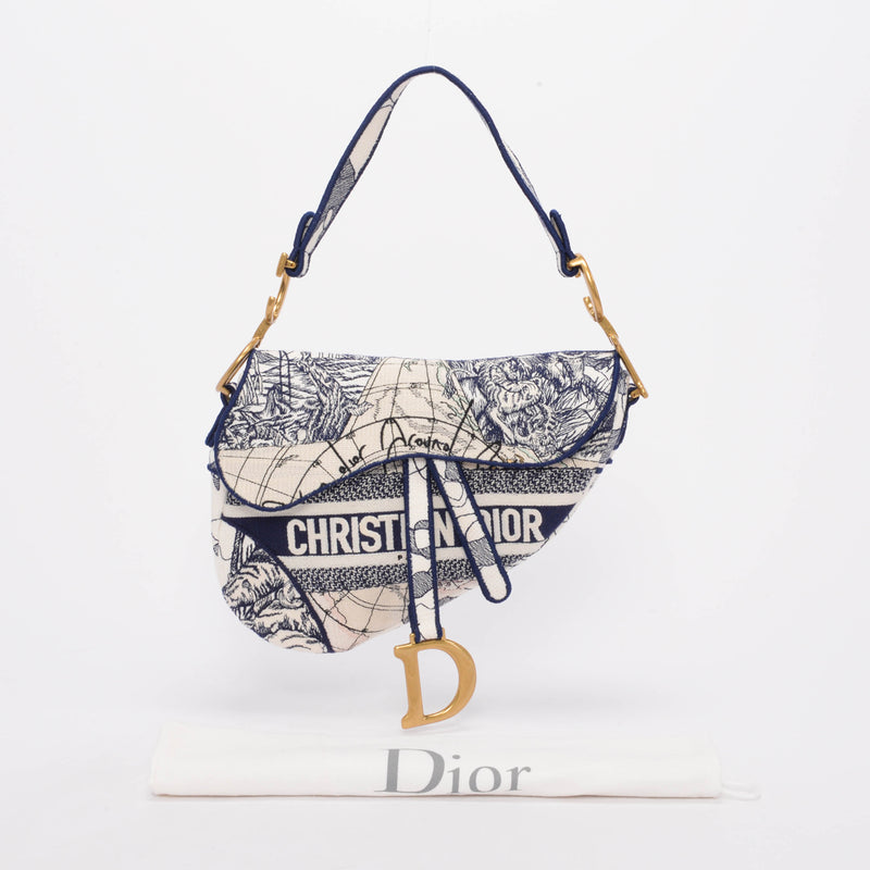 Dior White Around The World Saddle Bag - Blue Spinach