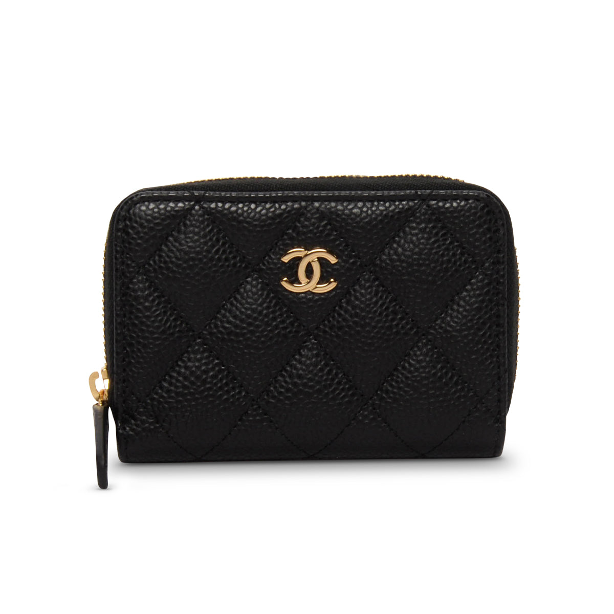 Chanel Black Quilted Caviar Mini Zip Coin Purse