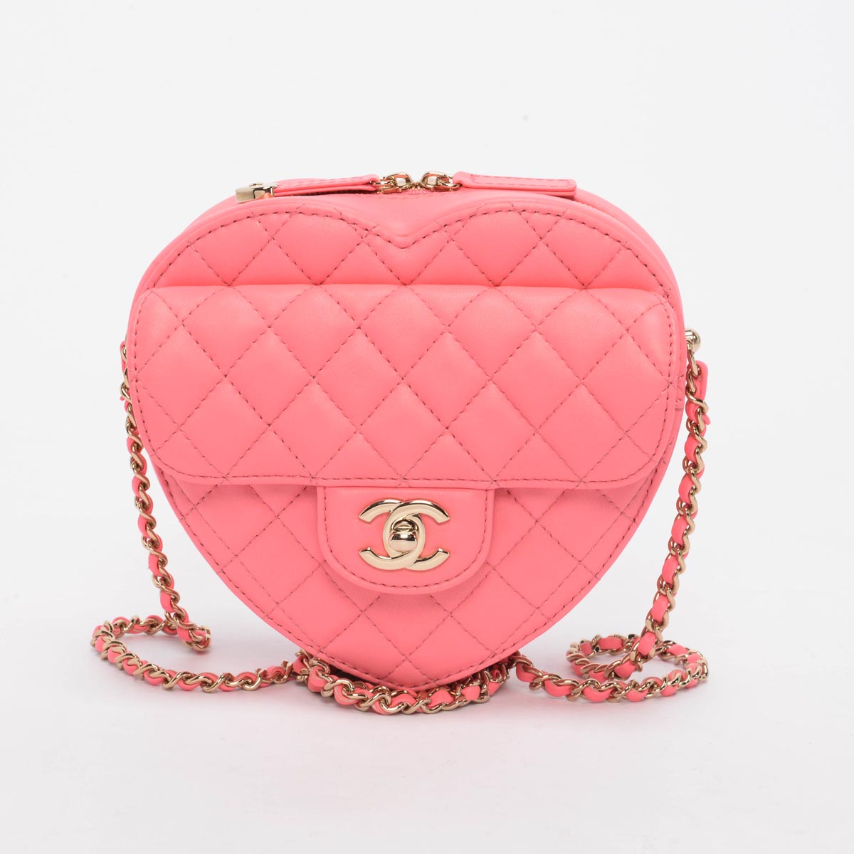 Chanel Pink Quilted Lambskin CC In Love Heart Bag