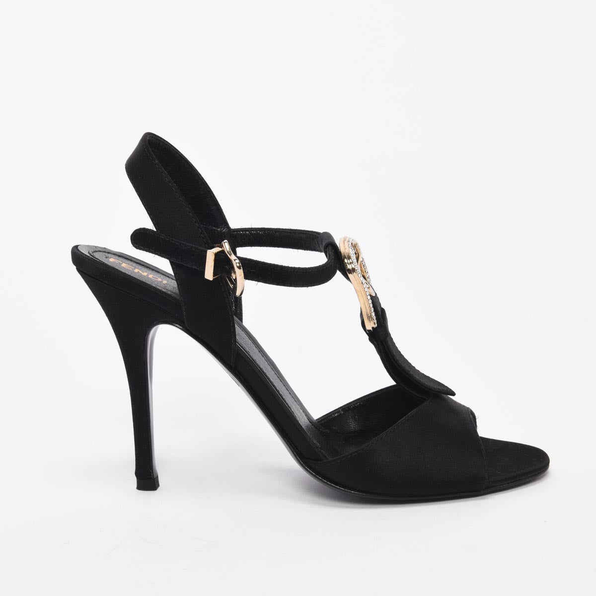 Fendi Black Satin Crystal Buckle Sandals 38