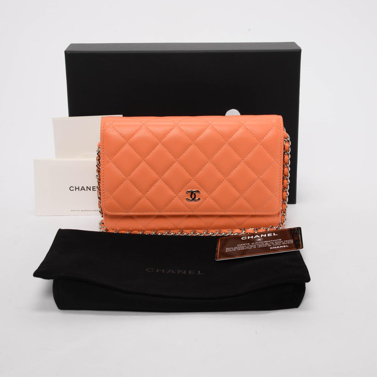 Chanel Light Orange Lambskin Wallet on Chain