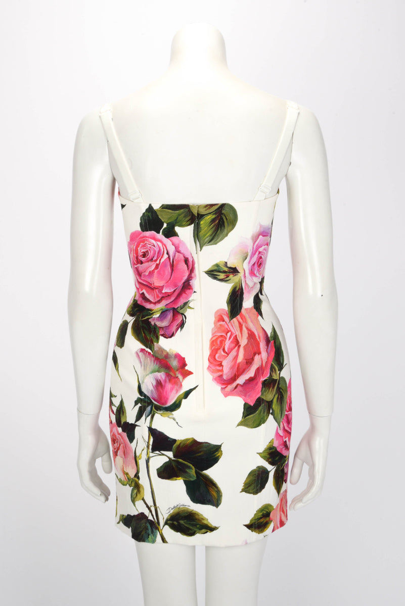 Dolce & Gabbana White Rose Print Mini Dress IT 40