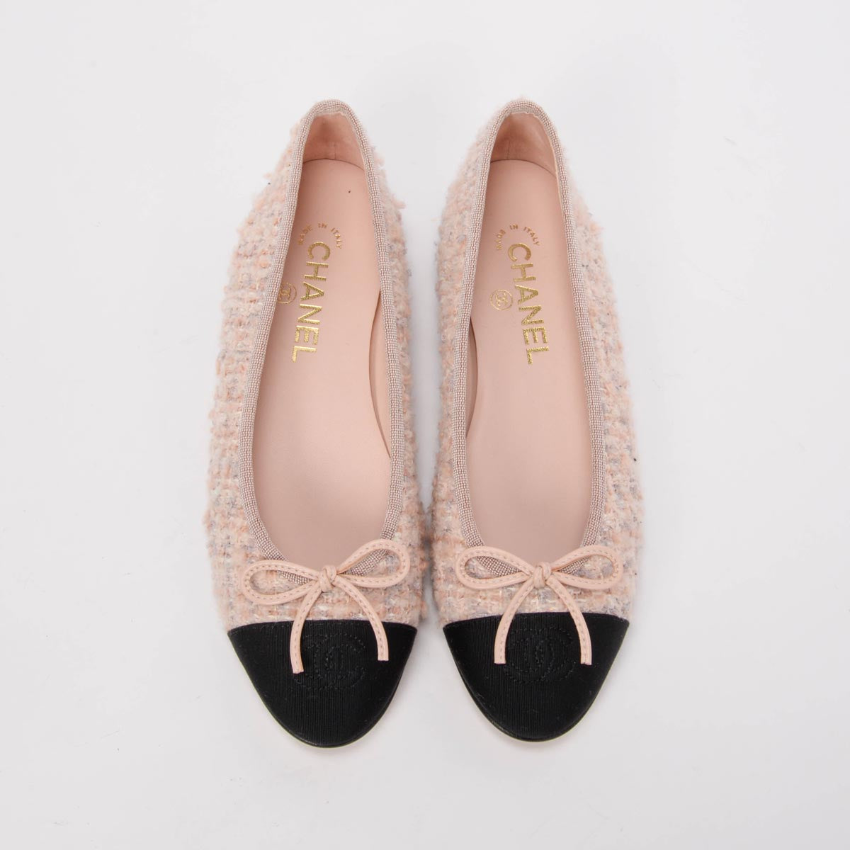 Chanel Pink Sequin Tweed Ballet Flats 38