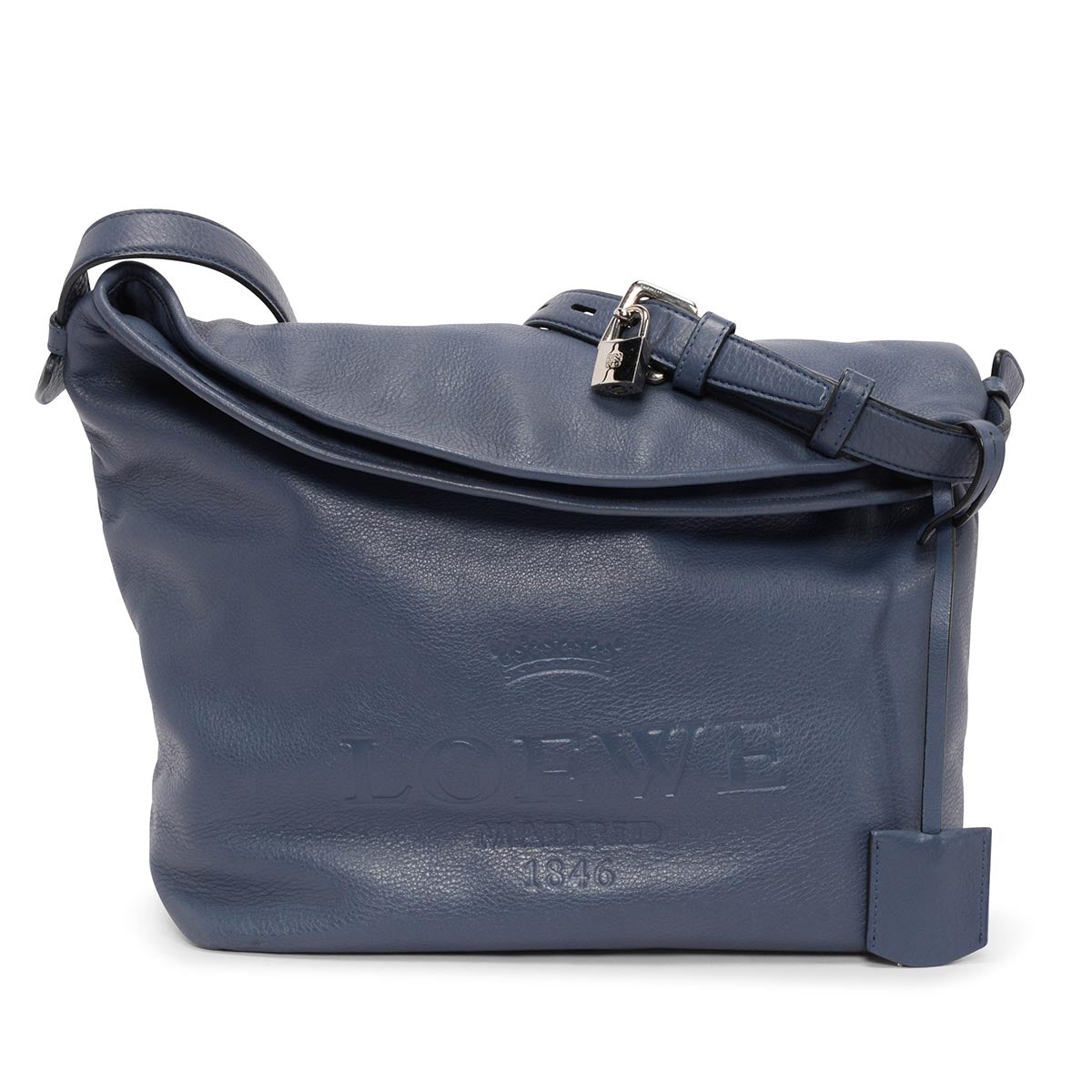 Loewe Blue Grained Calfskin Heritage Hobo Shoulder Bag