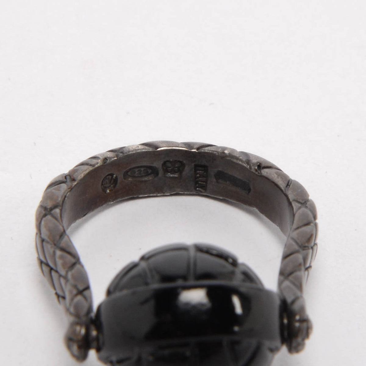 Bottega Veneta Black Silver Intrecciato Ball Ring