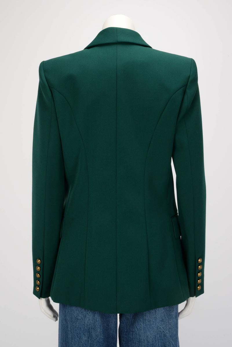 Balmain Green Wool Double Breasted Longline Jacket IT 40