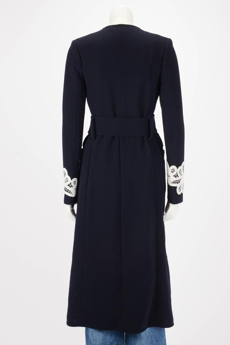 Victoria Beckham Navy Wool Lace Detail Coat UK 10