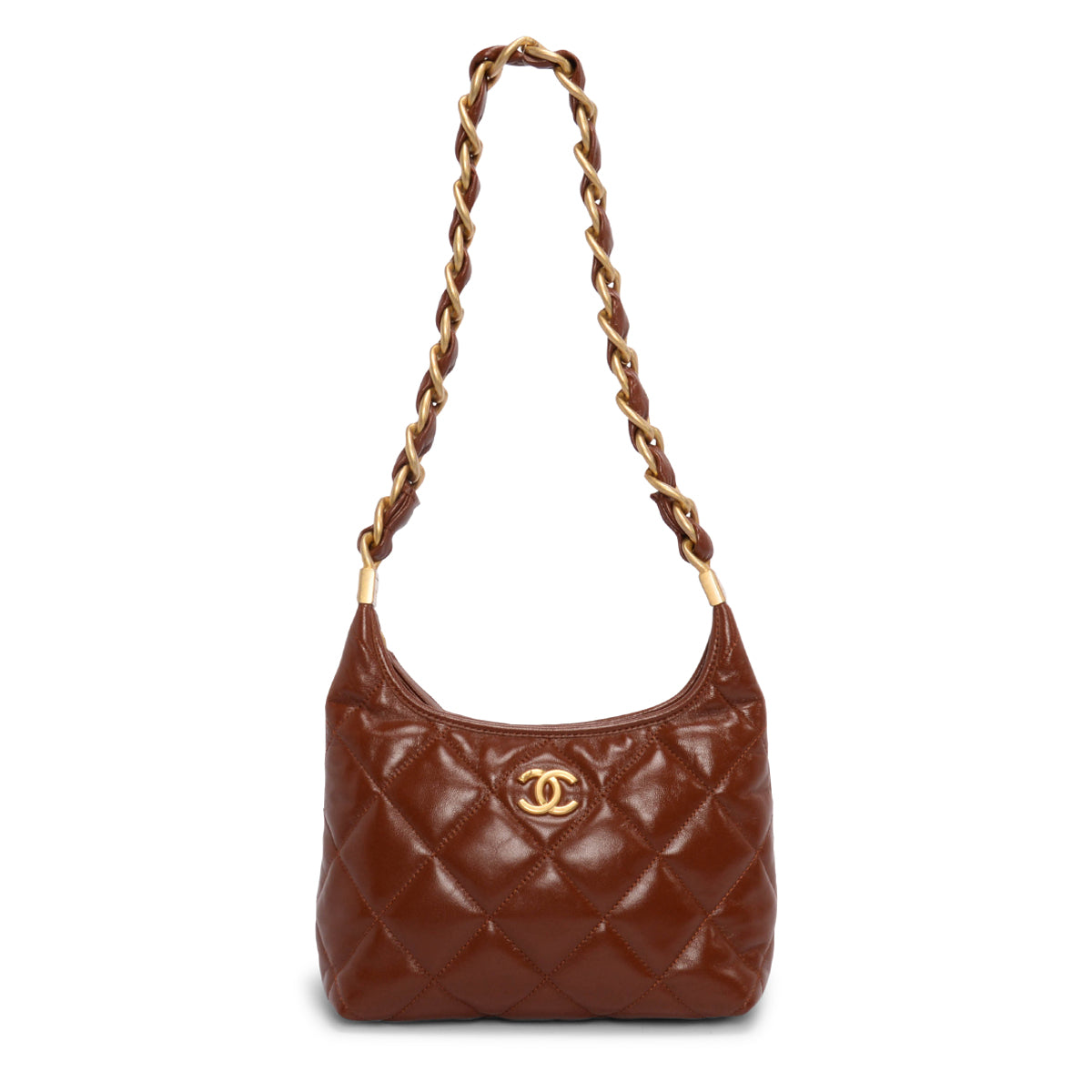 Chanel Brown Shiny Lambskin Small Hobo Bag